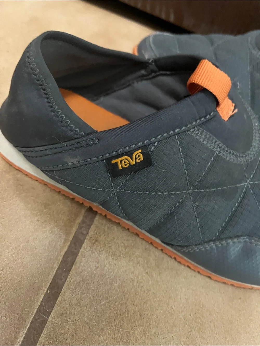 Kids Teva Quilted Slip-On outdoor shoes in charcoal with Orange Pull Tabs